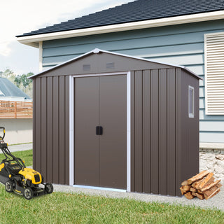8X4 FT Outdoor Metal Storage Shed with Window and Metal Foundation for Backyard, Patio, Lawn