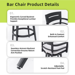 5-Piece Outdoor Patio Swivel Bar Set with Marble-Style Stone Table & Aluminum Swivel Bar Stools