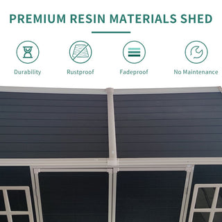 8x4 FT Outdoor Resin Storage Shed with Floor, 2 Windows & Lockable Door for Garden Tools, Bikes & Trash Cans
