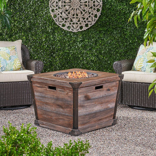 Outdoor Patio 24'' H x 32'' W Square Gas Burning Concrete Fire Pit Wood Pattern -Wood-Looking - 40,000 BTU (Tank Inside)