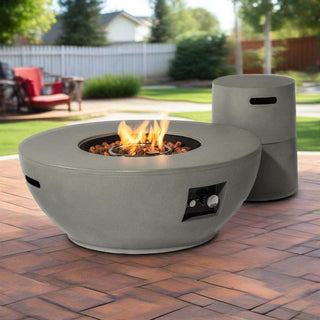 36" Propane Gas Fire Pit Table 2-Pieces, 50000 BTU Round Steel Fire Pit with Tank Holder for Outside Patio Deck Garden Backyard- Grey