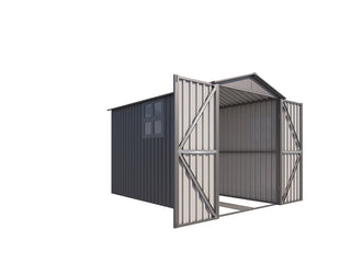 Motorcycle Outdoor Steel Storage Shed with Window, Tracks and Fixtures, Weather-Resistant Metal Bike Garage, Grey