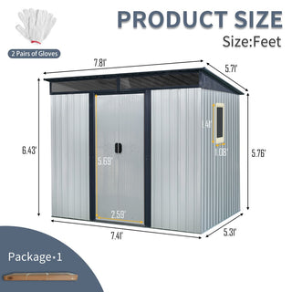 8X6 FT Outdoor Metal Storage Shed with Lockable Sliding Doors and Transparent Roof Panel, Perfect for Garden and Lawn Equipment