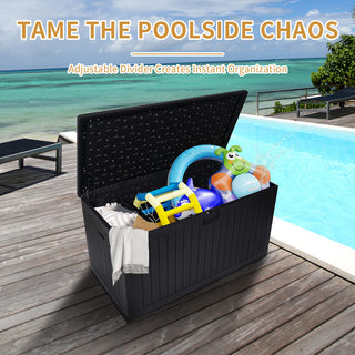 260 Gallon Waterproof Resin Outdoor Deck Box – Extra Large Patio Storage Container with Lockable Lid for Cushions, Pool Accessories & Garden Tools
