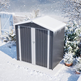 6x4 FT Metal Outdoor Storage Shed – Waterproof Steel Garden Tool Shed with Lockable Door