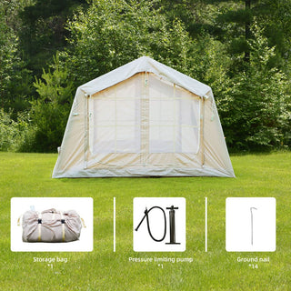 8m² Inflatable Camping Tent with Hand Pump, 4-Season Waterproof Oxford Air Glamping Tent for 4-8 Persons
