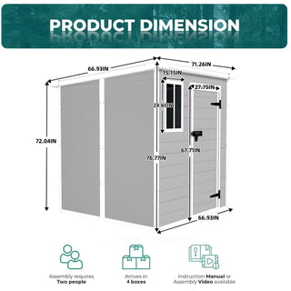 6x6 Ft Waterproof Resin Storage Shed with Floor, Window, Lockable Doors & Air Vents, Outdoor Tool Shed for Bikes