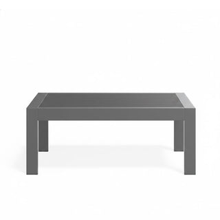 43" x 24" All-Weather Metal Outdoor Coffee Table with Wood-Look Top and Khaki/Black Frame