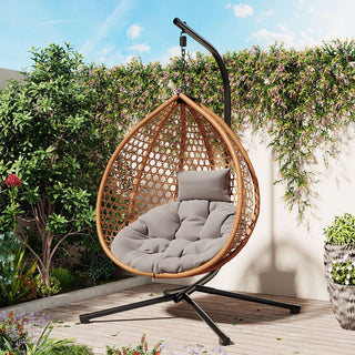 Wicker Hanging Egg Chair Swing – Comfortable Indoor/Outdoor Patio Chair with Removable Cushion