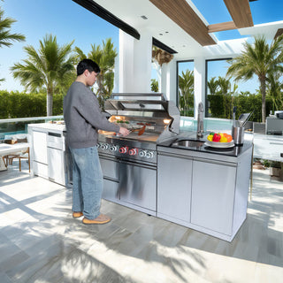 43" Outdoor Kitchen Island with 6-Burner 85,000 BTU Grill, Infrared Rear Burner, Rotisserie & Granite Countertop