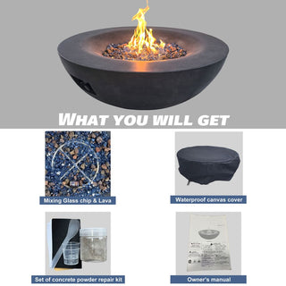 42 Inch Outdoor Concrete Propane gas Fire Pit bowl in Antique White/Black color
