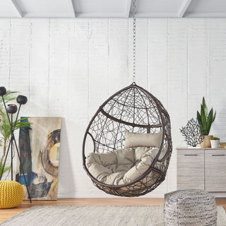 Outdoor Teardrop Swing Chair With Polyethylene Rattan And Cushions