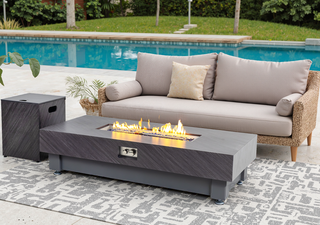 60-INCH FIRE PIT TABLE,Stone Outdoor Gas Fire Pit Table with Rain cover,Rectangular Heater for Patio, Backyard, Deck, Outdoor Modern Patio Fire Pit