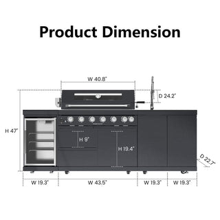 43-Inch Deluxe 6-Burner 85,000 BTU Stainless Steel Outdoor Kitchen Island Grill