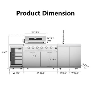 46-Inch 4-Burner 72,000 BTU Stainless Steel Outdoor Kitchen Island Grill With Wine Cooler, Rotisserie, Granite Countertops & Storage Cabinets
