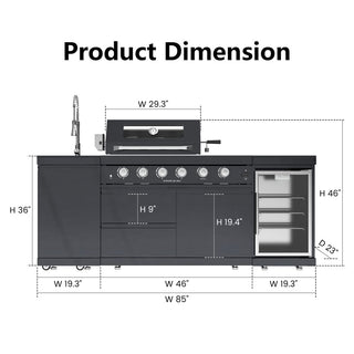 Luxury 46-Inch 4-Burner Outdoor Kitchen Island With Wine Cooler, Sink & Granite Countertops