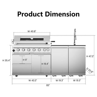 43-Inch Deluxe 6-Burner 85,000 BTU Stainless Steel Outdoor Kitchen Island Grill With Rotisserie, Sink & Granite Countertops