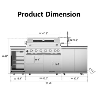 43-Inch 6-Burner 85,000 BTU Stainless Steel Outdoor Kitchen Island Grill With Wine Cooler, Rotisserie, Granite Countertops & Storage Cabinets