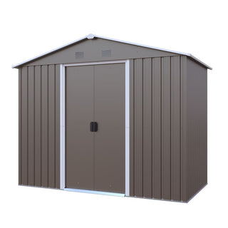 8X4 FT Outdoor Metal Storage Shed with Sliding Door and Foundation, Weatherproof Garden Tool Organizer for Backyard & Patio