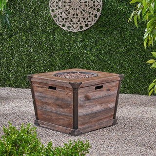Outdoor Patio 24'' H x 32'' W Square Gas Burning Concrete Fire Pit Wood Pattern -Wood-Looking - 40,000 BTU (Tank Inside)