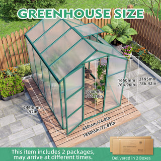 Walk-In Polycarbonate Greenhouse with Raised Base & Anchor Kit – Heavy-Duty Aluminum Greenhouse for Outdoor Backyard, All Seasons