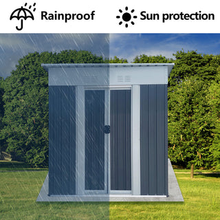 5x3 FT Pent Roof Metal Garden Shed, Grey Outdoor Storage Tool House for Bikes, Tools & Backyard Organization