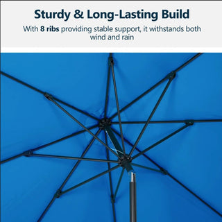 11 Ft Blue Solar LED Patio Umbrella with Crank Lift , Tilt * 8 Ribs, UV-Resistant Canopy