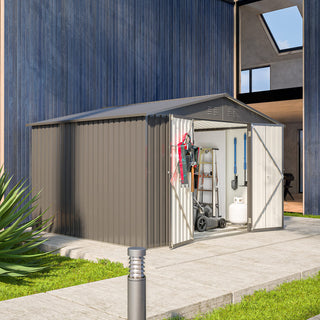 10x8 FT Outdoor Metal Storage Shed with Lockable Doors, All-Weather Garden Tool Shed for Patio, Backyard & Lawn