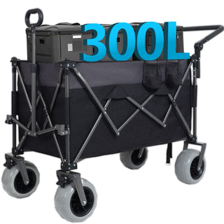 300L XL Folding Wagon Cart with Beach Wheels, Heavy-Duty Push-Pull Utility Wagon for Camping, Beach & Garden