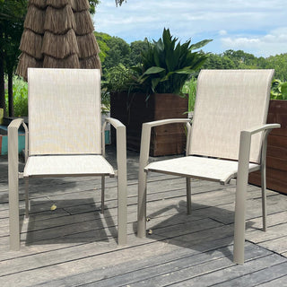 2-Piece Outdoor Patio Chairs – All-Weather Metal Dining Chairs for Garden & Poolside, Black or Cream Frame