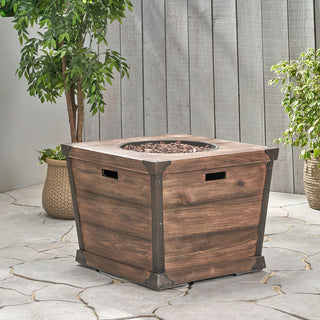Outdoor Patio 24'' H x 32'' W Square Gas Burning Concrete Fire Pit Wood Pattern -Wood-Looking - 40,000 BTU (Tank Inside)