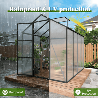 Walk-In Outdoor Polycarbonate Greenhouse with Aluminum Frame – Adjustable Vents, Lockable Door & UV Protection for Backyard