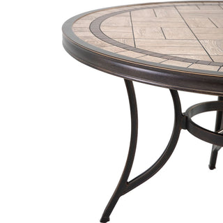 48-Inch Antique Bronze Round Tile-Top Patio Dining Table with Umbrella Hole