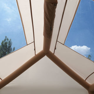 5.72m² Inflatable Glamping Tent with Pump, 4-Season Windproof Cotton Canvas Camping Tent with Mesh Windows