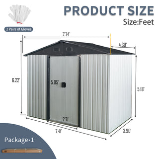 8X4 FT Outdoor Metal Storage Shed with Sliding Door and Foundation, Weatherproof Garden Tool Organizer for Backyard & Patio