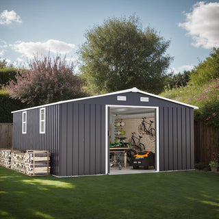 10x12 FT Outdoor Metal Storage Shed with Dual Skylight Windows, 0.25mm Color Steel Panels & Protective Film, Available in Two Colors