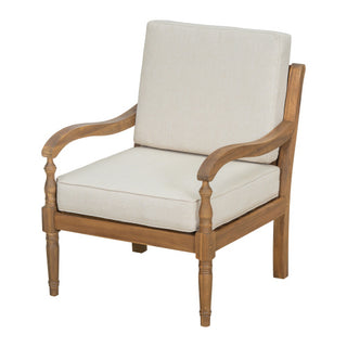 Natural Finish & Beige Fabric Outdoor Acacia Wood Patio Chair with Cushions –  Luxe Wooden Club Style