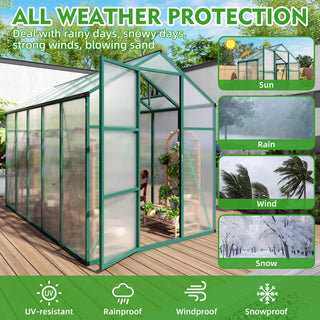 Walk-In Polycarbonate Greenhouse with Raised Base & Anchor Kit – Heavy-Duty Aluminum Greenhouse for Outdoor Backyard, All Seasons