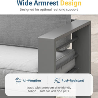 2 Pieces Outdoor Patio Set, All-Weather 75” 3-Seat Metal Patio Sofa Couch with Thick Cushions,  Frame and 43” Coffee Table