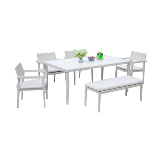 6-Piece Outdoor Patio Dining Set – 4 Chairs, 1 Bench & Rectangular Table with Sunbrella® Cushions