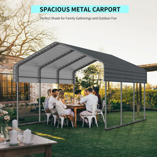 10x15/12x20 FT Heavy Duty Metal Carport with Galvanized Steel Roof and Reinforced Base for Cars, Boats & Trucks