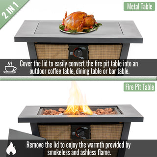 28" Propane Gas Fire Pit Table, 50000 BTU Square Steel Fire Pit for Outside Patio Deck Garden Courtyard