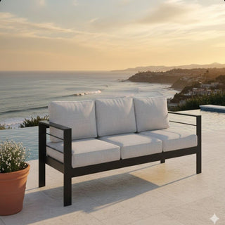 73" All-Weather Aluminum Patio Sofa, 3 Seat Outdoor Couch with Thick Cushions &  Frame