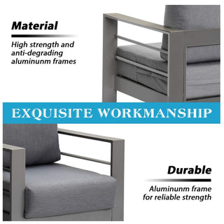 50 Inch All-Weather Aluminum Outdoor Two-Seater Sofa With Thick Cushions And Frame