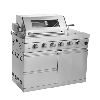Outdoor Kitchen Island with 120,000 BTU Double Grill, Pizza Oven, Fridge, Rotisserie & Granite Countertops