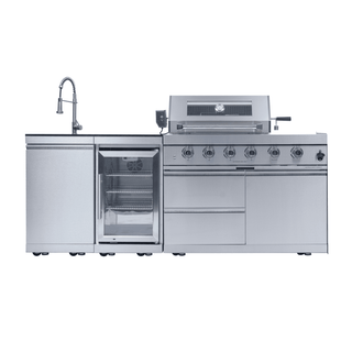 85-Inch 4-Burner 72000 BTU Outdoor Kitchen Island Grill | Stainless Steel BBQ with Sink, Wine Cooler, Rotisserie & Granite Countertop