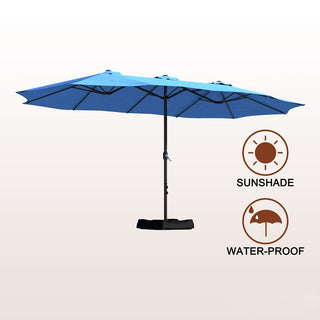 15FT Rectangular Patio Umbrella with Base & Crank Lift – Large Outdoor Market Umbrella for Backyard, Deck & Poolside