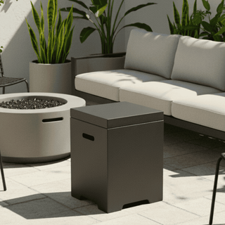 Propane Tank Cover Table, Outdoor Cylinder Hideaway Table for Gas Fire Pit and Gas Griddle, Outdoor Side Table for Fire Pit, Light Concrete