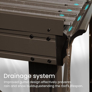 Wall Mounted Gazebos Pergola with Built in Drainage System, Galvanized Steel Roof