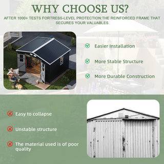 8x10 Ft Outdoor Storage Shed with Protective Coating, 4 Daylight Windows & Lockable Doors, Heavy-Duty Metal Garden Shed, Dual Color Option